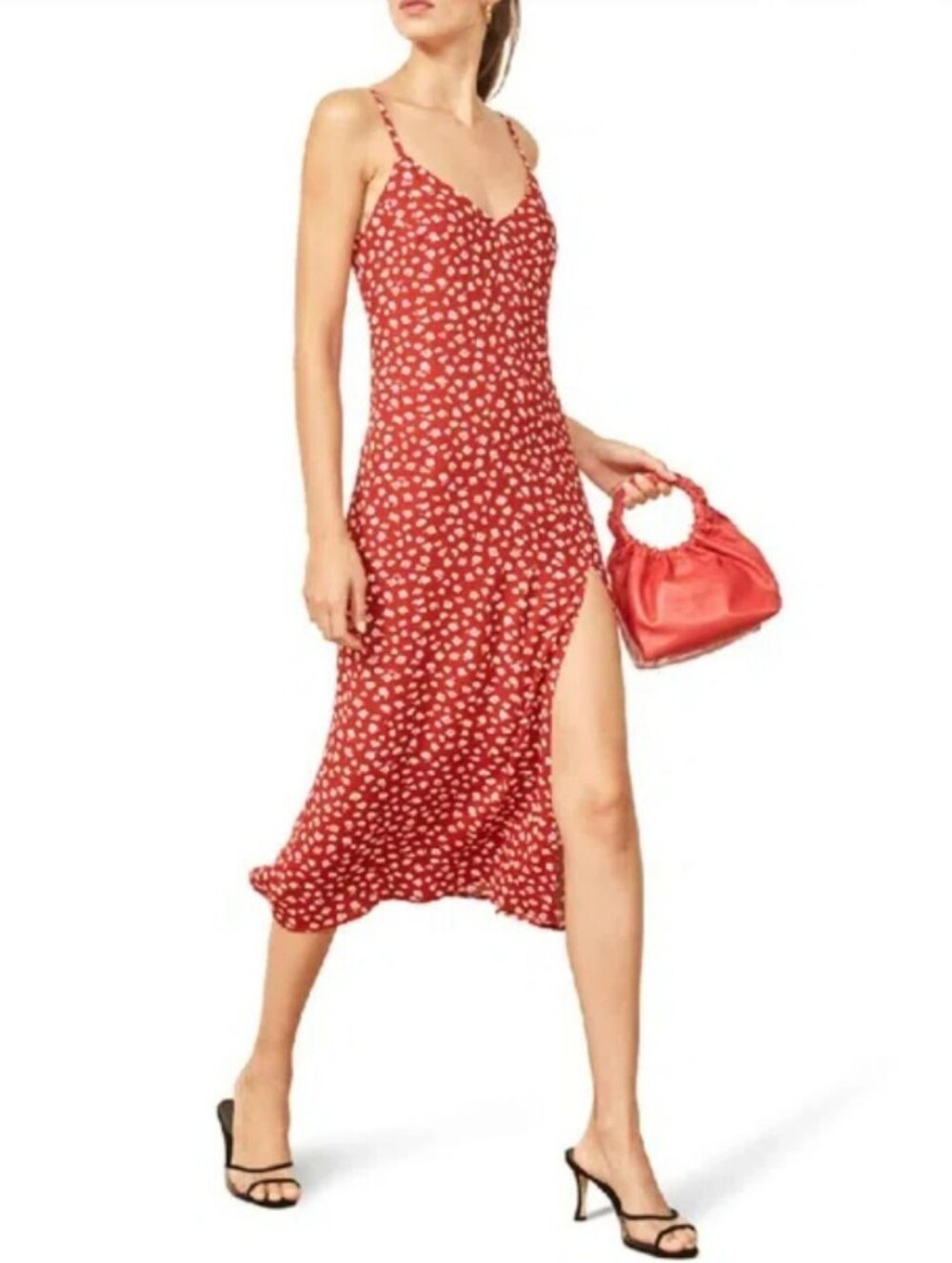 Reformation Crimini Midi Red Floral Dress with Side Slit